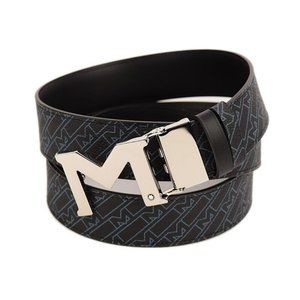 MONTBLANC Mens Black Blue M MONOGRAM Reversible Canvas Belt ONE SIZE Italy NEW